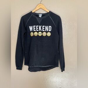 Freeze WEEKEND EMOJI Long Sleeve Pullover Sweatshirt Womens Juniors Size S Black